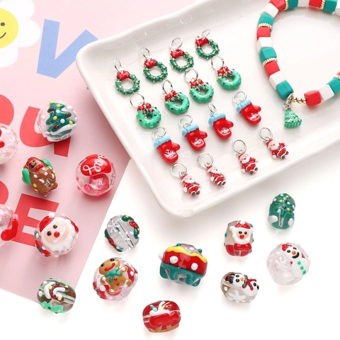 Set di Perline in Vetro a Tema Natalizio Ciondoli in Lega Smaltata per Fai da Te Creazione Gioielli Babbo Natale Renna Albero di Natale Perline Artigianali