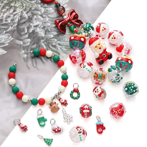 Weihnachten DIY Schmuckherstellung Charms Perlen Set Weihnachtsmann Elch Schneemann Emaille Legierung Anhänger Handbemalte Glasperlen Für Armband Halskette Zubehör