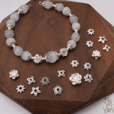 Silver Alloy Flower Bead Caps Mixed Styles Hollow Flower Spacer Beads For DIY Bracelet Jewelry Making Findings Handmade Craft Accessories