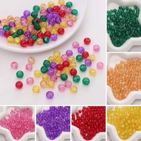 8mm Πολύχρωμες Χάντρες από Γυαλί Crackle Πακέτο 50 Τεμαχίων Στρογγυλές Χάντρες Crackle για Κατασκευή Κοσμημάτων DIY Βραχιόλι Κολιέ