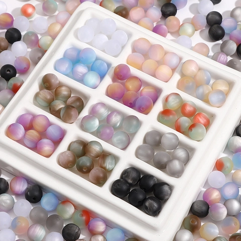 Matte Resin Cat Eye Round Beads For DIY Jewelry Making Colorful Frosted Iridescent Spacer Beads Handcrafted Bracelet Materials