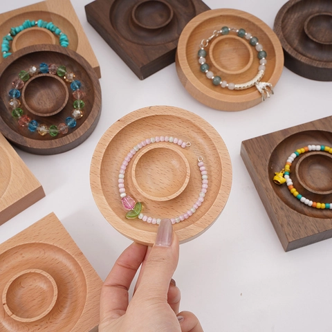 Bandeja de Exhibición de Joyas de Madera Maciza Soporte para Pulsera Plato de Anillo Minimalista Accesorio Fotográfico Organizador