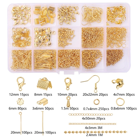 Organisateur Fournitures de Bijouterie DIY Multi-Compartiments Métal Électroplaqué Fermoir Mousqueton Crochet Boucle Anneau