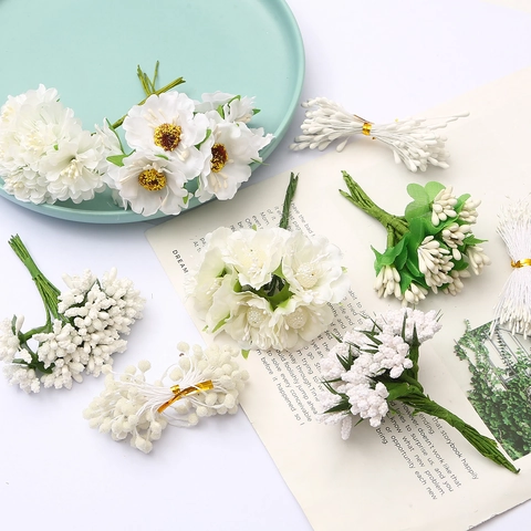 White Simulation Flower Stamens Chiffon Flower Buds For Handcraft DIY Materials Wedding Decor Floral Jewelry Making Accessories