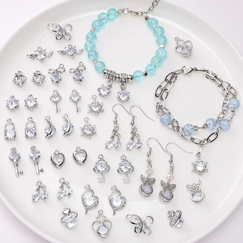 Color Retaining Alloy Zirconia Heart Key Butterfly Pendants DIY Jewelry Making Findings Bracelet Earring Handmade Charms Silver Tone Accessory