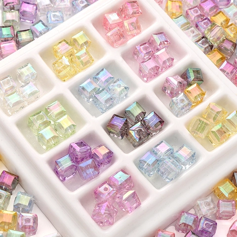 Acrylic Aurora Color Cube Beads AB Coating Transparent Square Spacer Beads For DIY Jewelry Making Bracelet Phone Chain
