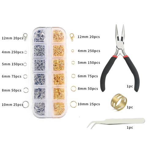 Kit per la Creazione di Gioielli Fai-da-te Chiusure a Moschettone in Lega e Anellini Aperti in Ferro Griglie Multiple Accessori per Gioielleria per Riparazione di Collane e Bracciali Pinze Pinzette Strumenti