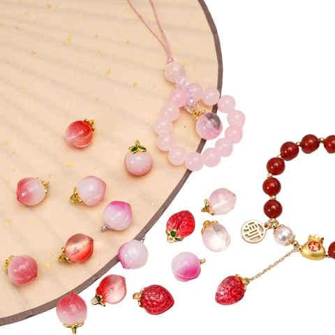 Glass Colored Glaze Peach Strawberry Fruit Pendants For DIY Jewelry Making Handmade Earring Necklace Bracelet Accessories