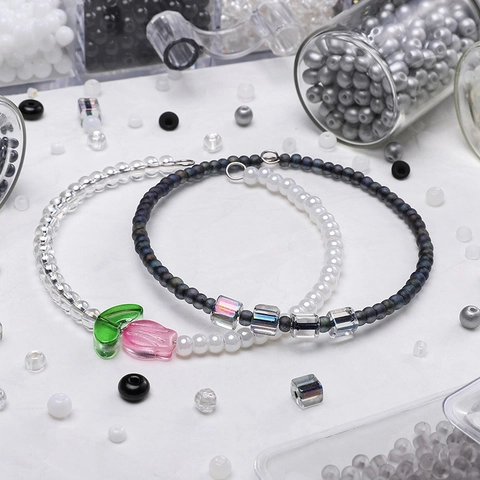 Handmade Glass Beads Black White Series Round Cube Seed Beads For DIY Jewelry Making Bracelet Necklace Accessories Craft Loose Beads