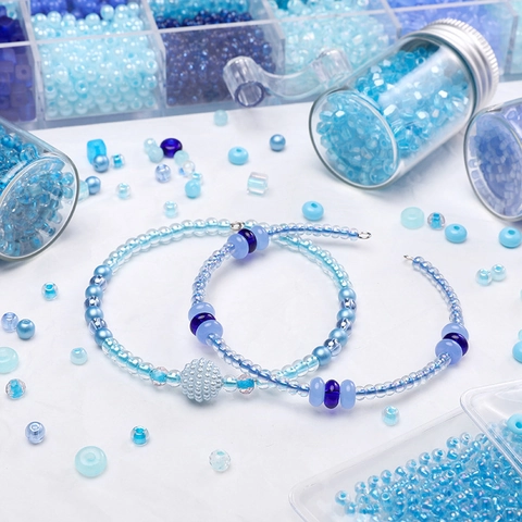 Blue Series Glass Beads Seed Beads Round Faceted Cubic DIY Jewelry Making Accessories For Bracelet Necklace Handmade Craft Supplies