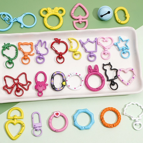 Candy Color Alloy Heart Star Shape Spring Rings Open Ring Lobster Clasp For DIY Keychain Making Crafts Hanging Accessories
