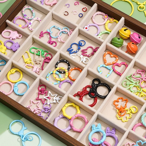 Candy Color Alloy Heart Star Shape Spring Rings Open Ring Lobster Clasp For DIY Keychain Making Crafts Hanging Accessories