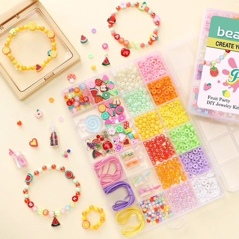 Frucht Party DIY Schmuckherstellungs Set Polymerton Perlen Frucht Anhänger Alphabet Perlen Für Halsketten Armband Basteln