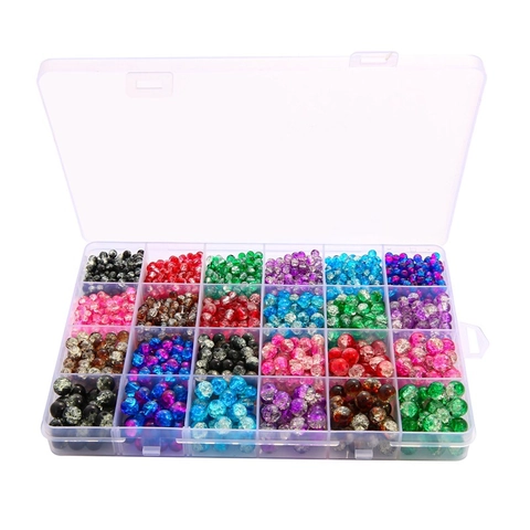 Multicolor Crackle Glass Beads DIY Jewelry Making Kit With Elastic Thread Scissors Lobster Clasps Jump Rings Beading Set