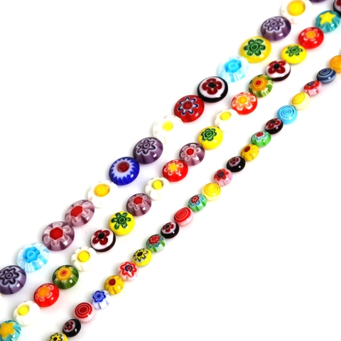 Millefiori Glass Beads Flat Round Disc Flower Pattern Loose Spacer Beads For Handmade DIY Necklace Bracelet Jewelry Making