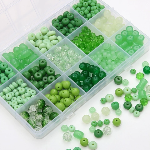 Mixed Green Glass Beads For DIY Jewelry Making Bracelet Necklace Handmade Round Bamboo Spacers Beads Craft Findings Kit