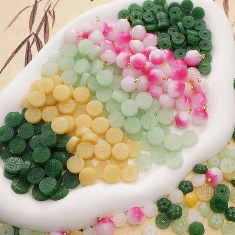 Handmade Glass Beads And Charms For DIY Jewelry Making Antique Chinese Style Fortune Plaque Peach Strawberry Flower Beads For Bracelet Necklace Accessories