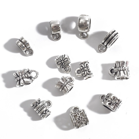 Vintage Alloy Pendant Bails For Necklace Bracelet Making Electroplated Ancient Silver Cylindrical DIY Jewelry Findings Connector Components For Women Men