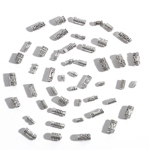 Vintage Antique Silver Alloy Cylindrical Spacer Beads For DIY Jewelry Making Bracelet Necklace Handmade Ethnic Pattern Beads