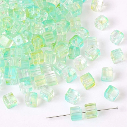 Aurora Farbverlauf Glaswürfel Perlen Für DIY Schmuckherstellung Quadratische Transparente Abstandsperlen Für Armband Halskette
