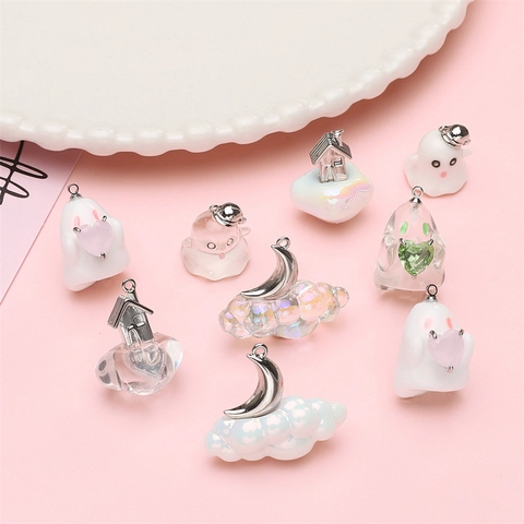 DIY Resin Alloy Halloween Pendants Cute Ghost Moon Cloud House Charms For Jewelry Making Bracelet Necklace Accessories Handcraft Supplies