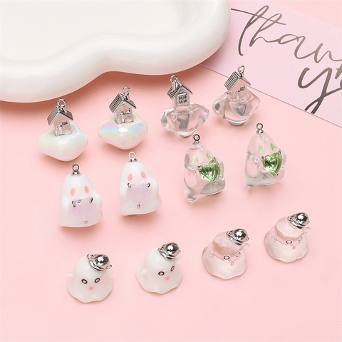 DIY Resin Alloy Halloween Pendants Cute Ghost Moon Cloud House Charms For Jewelry Making Bracelet Necklace Accessories Handcraft Supplies