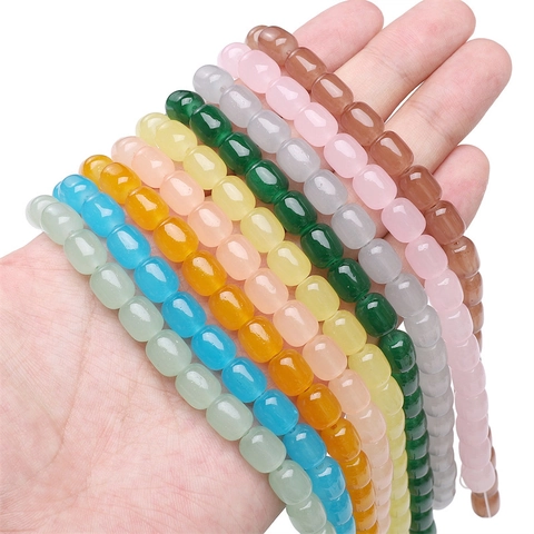 Glass Imitation Jade Barrel Loose Beads DIY Handmade Jewelry Materials Straight Hole Spacer Beads For Bracelet Necklace Making Cylinder Glazed Beads