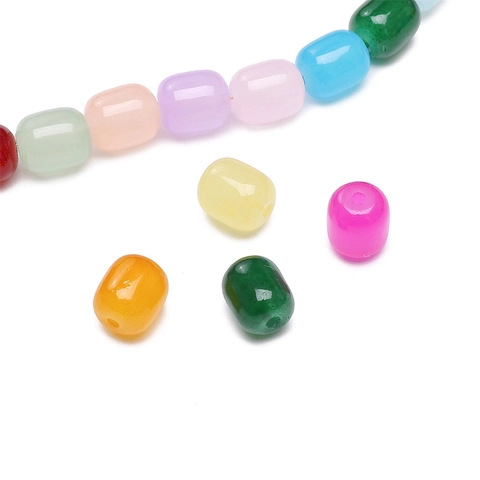 Glass Imitation Jade Barrel Loose Beads DIY Handmade Jewelry Materials Straight Hole Spacer Beads For Bracelet Necklace Making Cylinder Glazed Beads