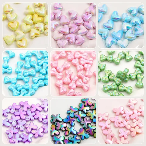 Iridescent Acrylic Heart Bow Lip Butterfly Shapes Loose Beads For DIY Jewelry Making Phone Chain Handmade Craft Accessories