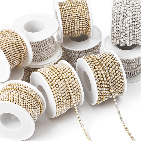 Cadena de Garra de Perlas Artificiales y Strass DIY Base de Metal de Cobre Galvanizado 1-10 Yardas Accesorio para Joyería y Costura