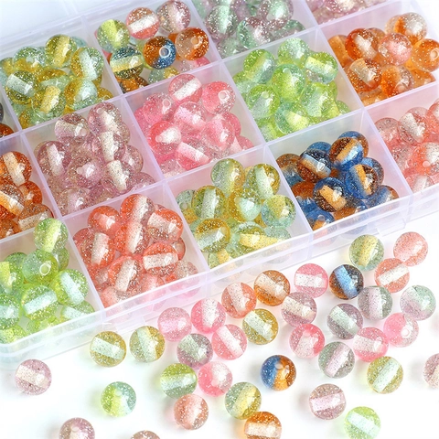 Resin Glitter Beads Dual Color Striped Round Loose Beads for DIY Jewelry Making Bracelet Necklace Handcraft Accessories