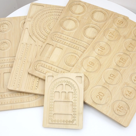 Natural Bamboo Wood Jewelry Design Board Bead Layout Tray For Bracelet Necklace Measuring DIY Making Tools Professional Jewelry Making Supplies