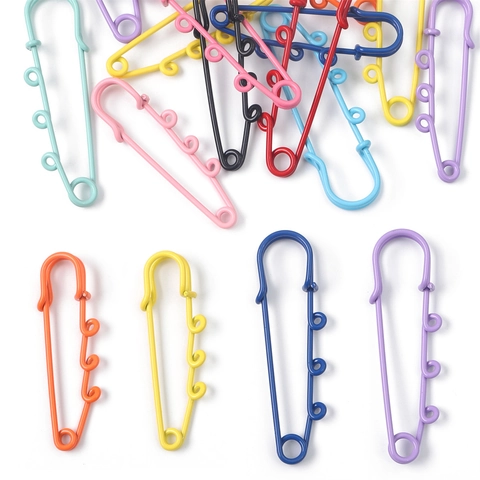 Macaron Color Metal Paint Safety Pins With Three Hole For Clothing Decoration DIY Jewelry Making Accessory Sweater Shawl Clip