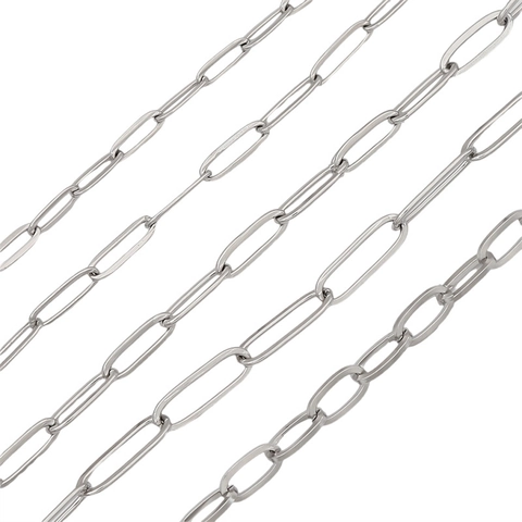 Stainless Steel Paperclip Chain Rectangular Link DIY Jewelry Making Findings For Necklace Bracelet Silver Polished Metal Chains