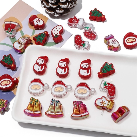 Cuentas de Navidad de Acrílico Papá Noel Muñeco de Nieve Árbol Campana DIY Fabricación de Joyería Artesanía Pulsera Collar Accesorios Hechos a Mano
