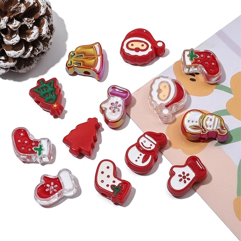 Cuentas de Navidad de Acrílico Papá Noel Muñeco de Nieve Árbol Campana DIY Fabricación de Joyería Artesanía Pulsera Collar Accesorios Hechos a Mano