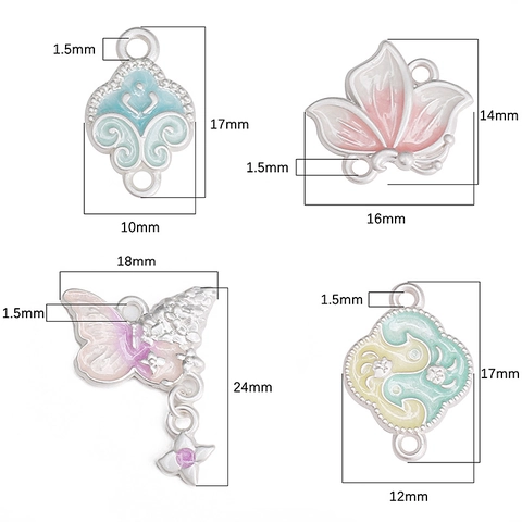 Chinese Style Alloy Enamel Drip Oil Pendants For Jewelry Making DIY Handcrafted Necklace Bracelet Butterfly Fan Flower Charms Jewelry Findings Accessory