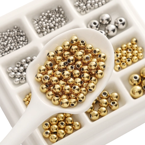 Perline Distanziatrici Rotonde Lisce in Acciaio Inossidabile Per Bracciale Collana DIY Produzione Gioielli Artigianali Oro Argento