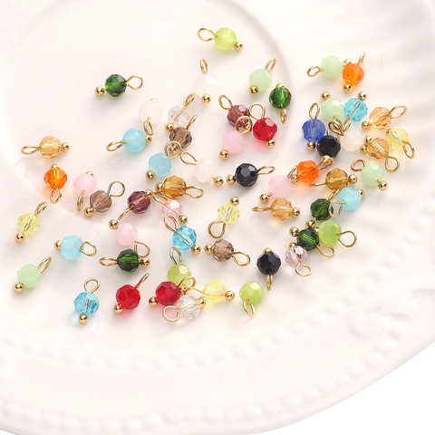 Faceted Glass Bead Pendants With Gold Plated Metal Loop For DIY Necklace Earring Bracelet Handmade Jewelry Making Accessory