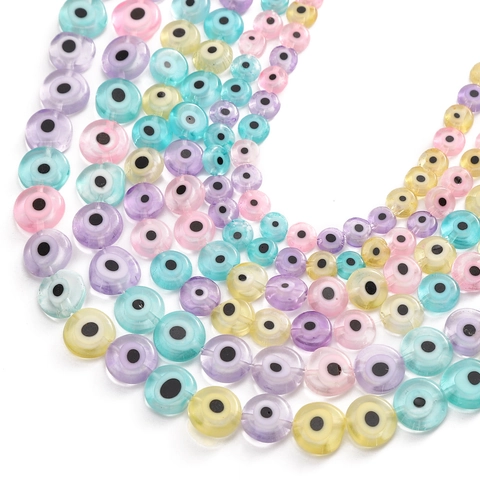 Evil Eye Glass Beads Colored Lampwork Flat Round Spacer Loose Beads For DIY Bracelet Necklace Jewelry Making Accessory
