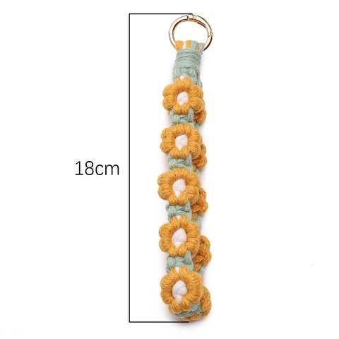 Handgemaakte Geweven Madeliefje Bloem Sleutelhanger Legering Katoenen Touw Haken Tas Charm Telefoon Strap Voor Vrouwen Schattige Bloemige Sleutelring Cadeau