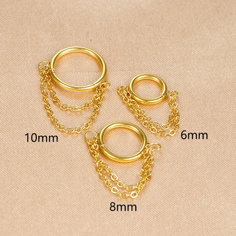Stainless Steel Double Chain Tassel Hoop Earrings Hinged Clicker Segment Ring Piercing Jewelry For Women Daily Fashion Accessories