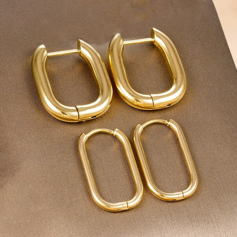 Minimalist Retro Stainless Steel Hoop Earrings Gold Silver Plated Geometric Oval Huggie Earrings For Women Jewelry