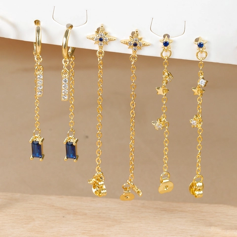 Korean Elegant Long Tassel Star Drop Earrings For Women Copper Rhinestone Starry North Star Dangle Earrings Jewelry Gift