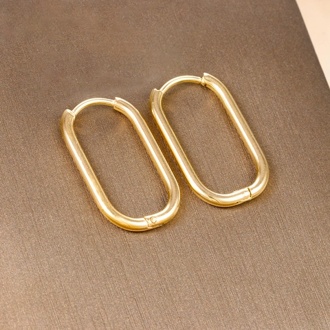 Minimalist Retro Stainless Steel Hoop Earrings Gold Silver Plated Geometric Oval Huggie Earrings For Women Jewelry