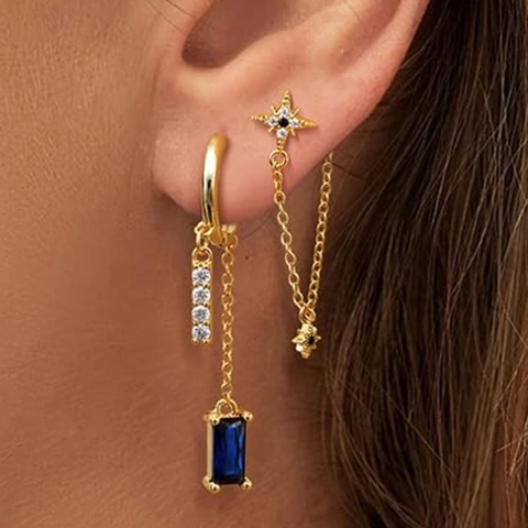 Korean Elegant Long Tassel Star Drop Earrings For Women Copper Rhinestone Starry North Star Dangle Earrings Jewelry Gift