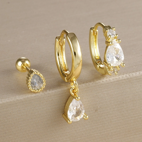 Luxury Copper Zirconia Water Drop Earrings Pear Cut Rhinestone Huggie Hoops And Studs For Women Gold Silver Plated Jewelry Gift
