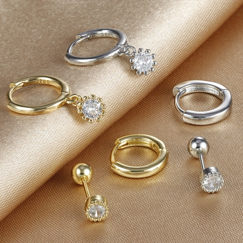 925 Sterling Silber Zirkonia Ohrringe Kollektion Mit Steckern Und Huggie Creolen Gold Silber Plattiert Minimalist Damen Schmuck