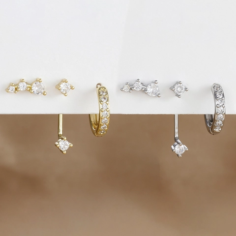 Pendientes de Diseño de Nicho Cobre Chapado Oro Plata Con Zirconia Aros Y Tachuelas En Arco Y Pendientes Colgantes Mujer