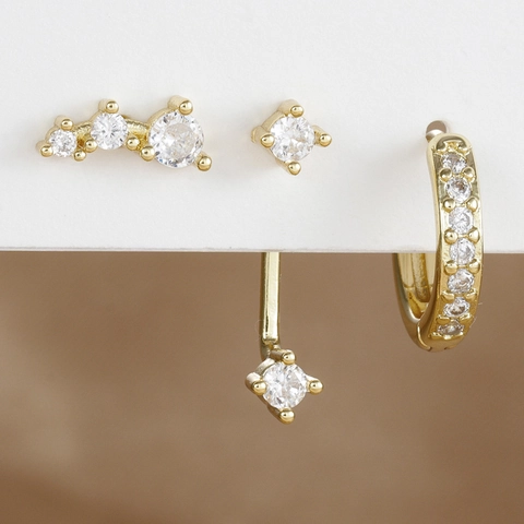 Pendientes de Diseño de Nicho Cobre Chapado Oro Plata Con Zirconia Aros Y Tachuelas En Arco Y Pendientes Colgantes Mujer